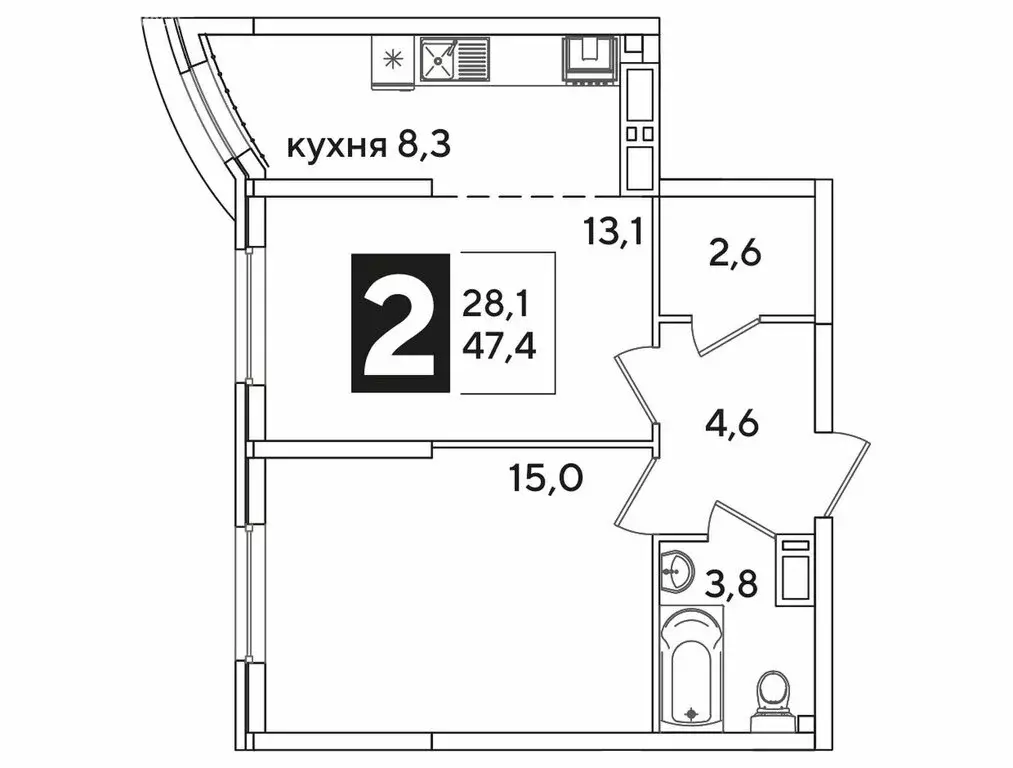 2-комнатная квартира: Краснодар, улица Ивана Беличенко, 90 (47.4 м) - Фото 1