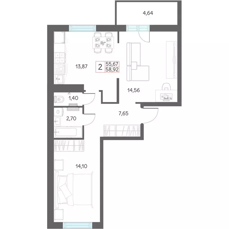 2-комнатная квартира: Тобольск, микрорайон 7А, 29 (58.69 м) - Фото 0