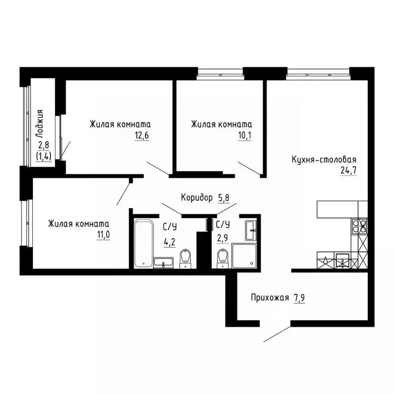 3-к кв. Приморский край, Владивосток 7Я жилой комплекс (80.6 м) - Фото 1