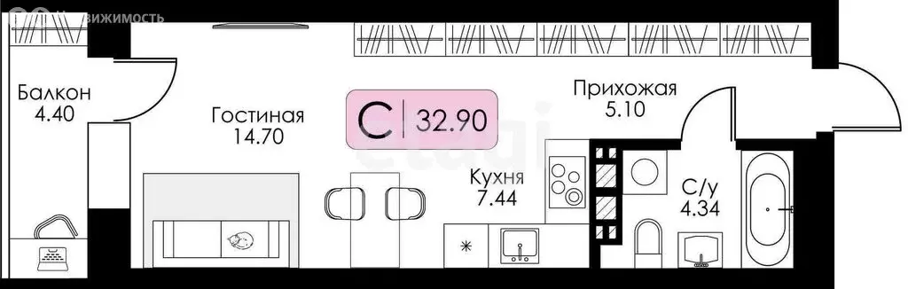 1-комнатная квартира: Тверь, ул. Коминтерна / бул. Цанова (36 м) - Фото 0