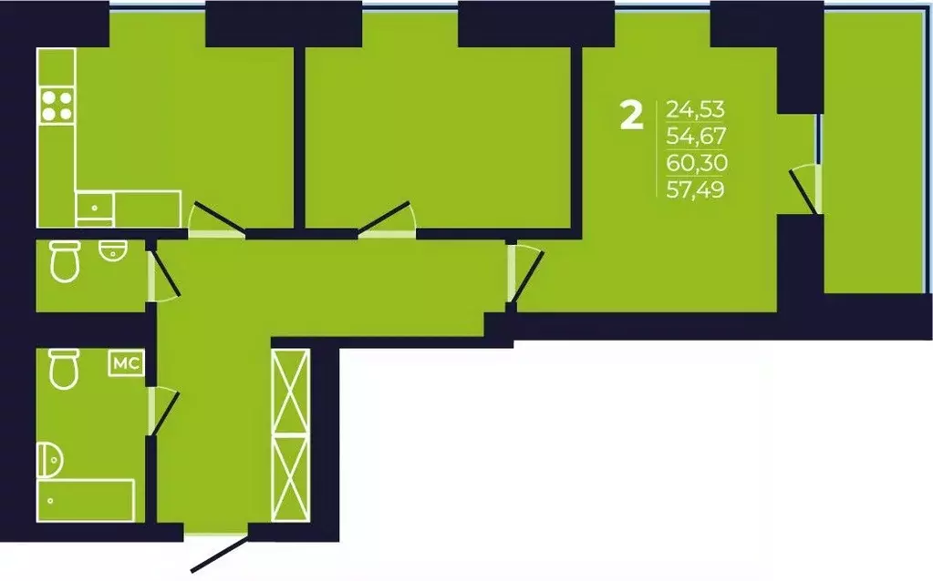 2-к кв. Башкортостан, Уфа ул. Михаила Зайцева, 6 (57.1 м) - Фото 1