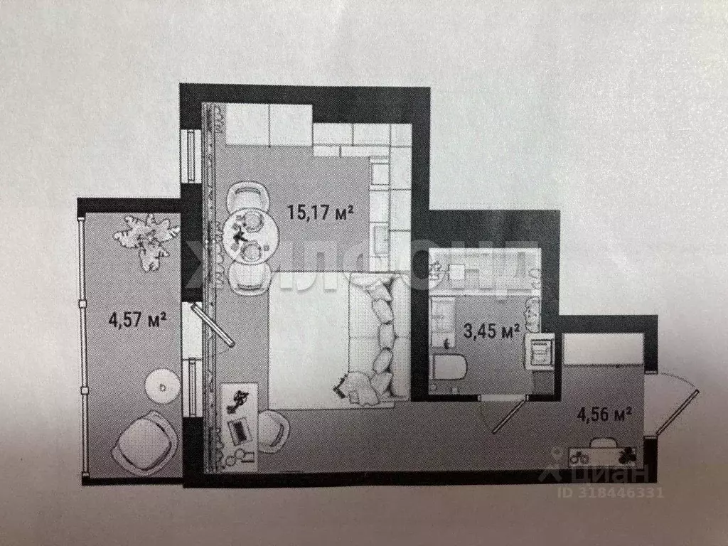 Студия Томская область, Томск ул. Войкова, 49 (27.0 м) - Фото 0