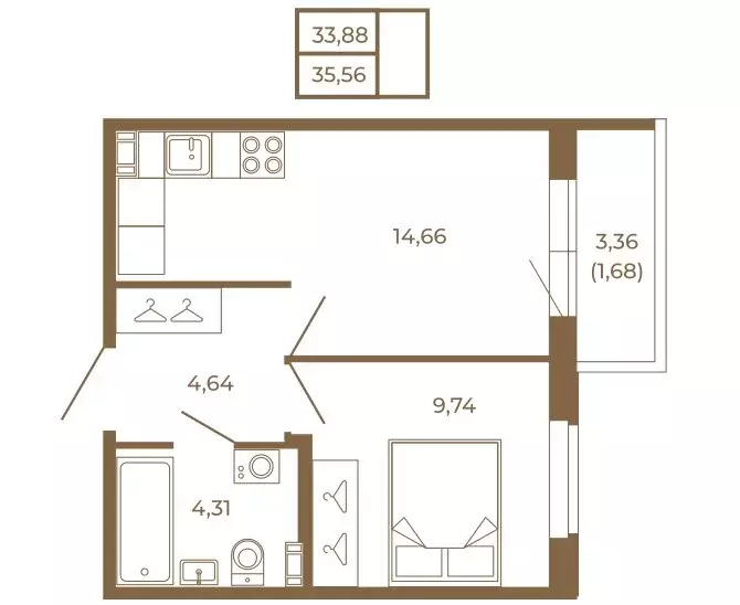 1-комнатная квартира: Сертолово, ЖК Новая История (35.56 м) - Фото 1