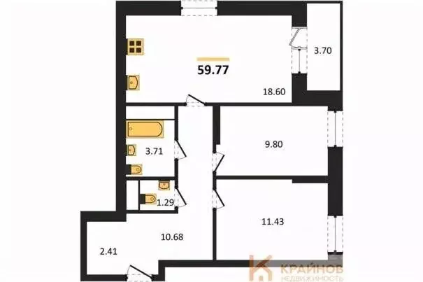 2-к кв. Воронежская область, Воронеж ул. Кривошеина, 13/14 (59.77 м) - Фото 0
