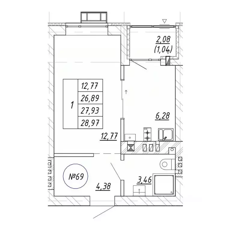 1-к кв. Калининградская область, Зеленоградск  (28.97 м) - Фото 1