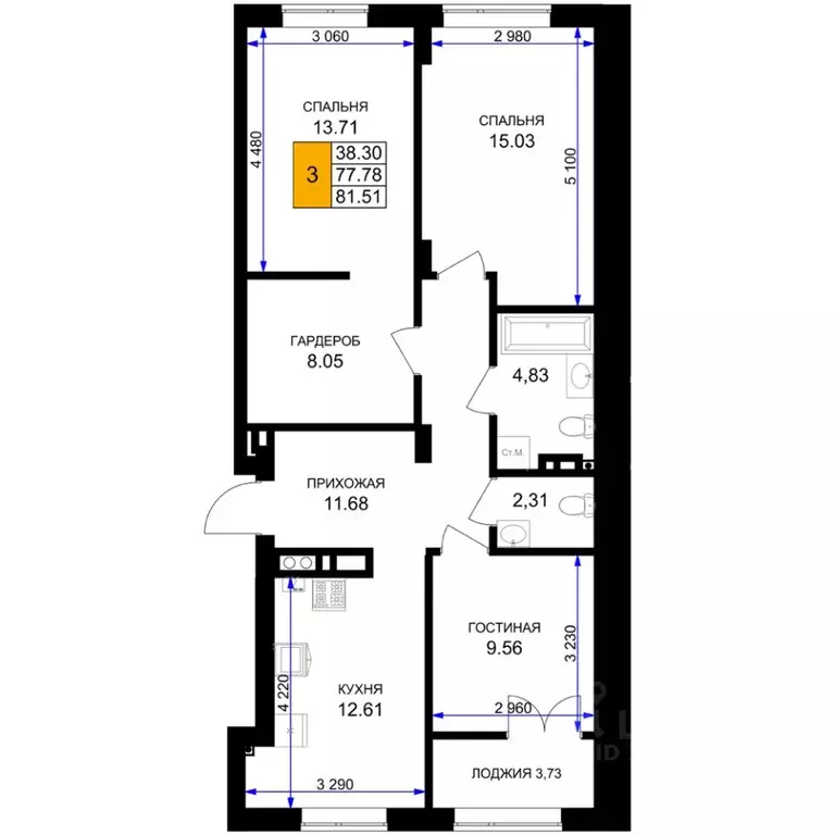 3-к кв. Калининградская область, Гурьевск Включи жилой комплекс (81.51 ... - Фото 1