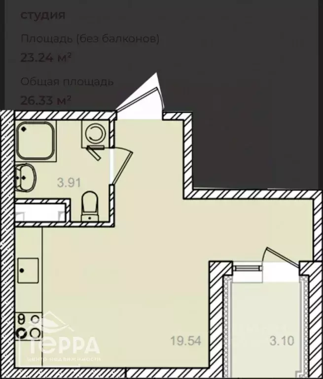 Свободной планировки кв. Крым, Евпатория просп. Победы, 62 (23.24 м) - Фото 1
