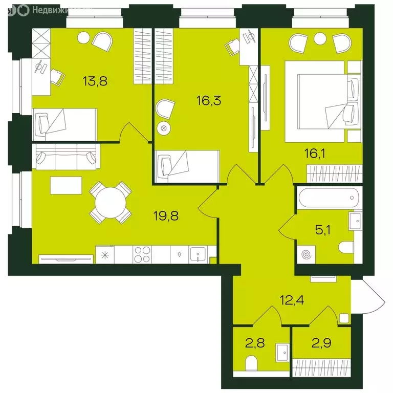 3-комнатная квартира: Чебоксары, Чебоксарский проспект (89.4 м) - Фото 1
