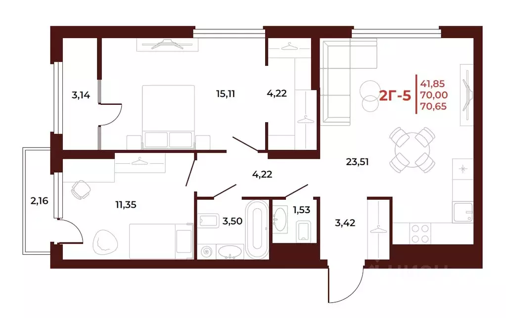 2-к кв. Пензенская область, Пенза Арбери жилой комплекс (70.65 м) - Фото 1