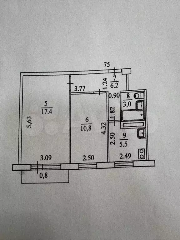 2-к. квартира, 42,9 м, 4/5 эт. - Фото 0