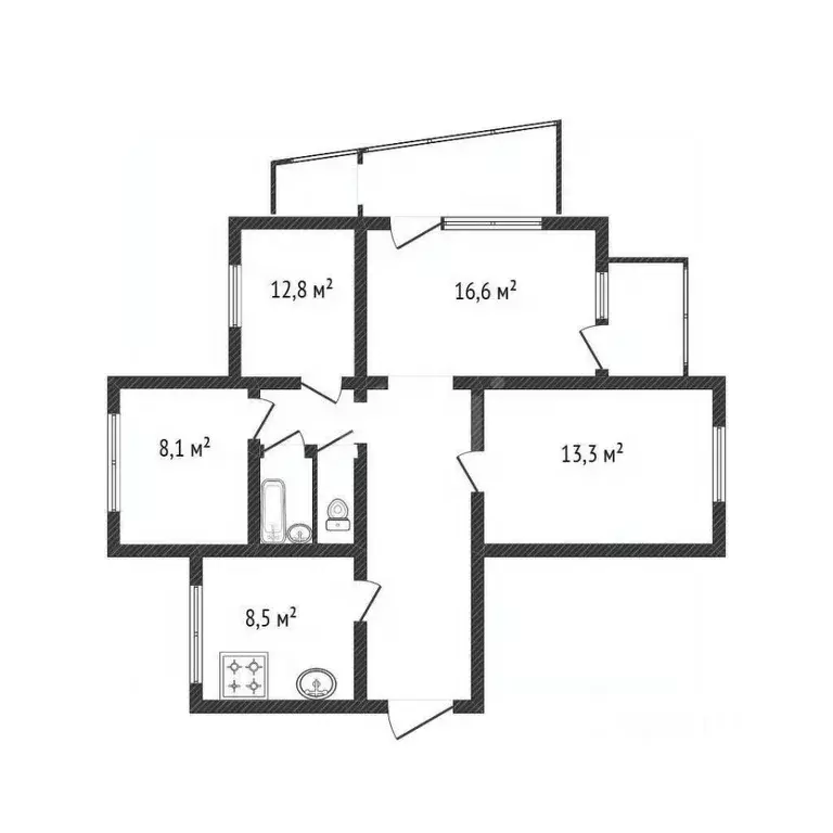 4-к кв. Белгородская область, Белгород ул. Губкина, 41 (82.1 м) - Фото 2