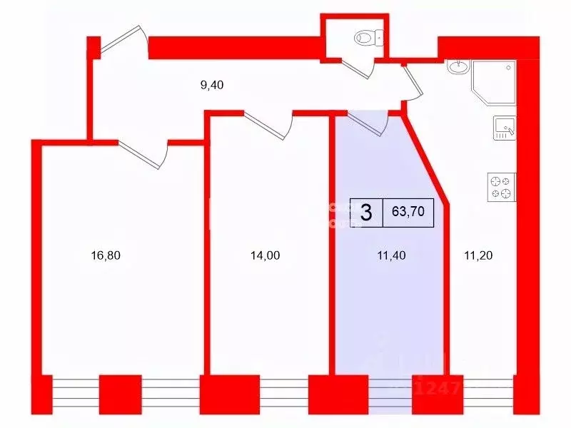 Комната Санкт-Петербург Заозерная ул., 6 (11.4 м) - Фото 1