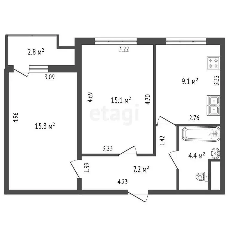 2-комнатная квартира: Санкт-Петербург, пр. Просвещения, 43 (51.1 м) - Фото 1