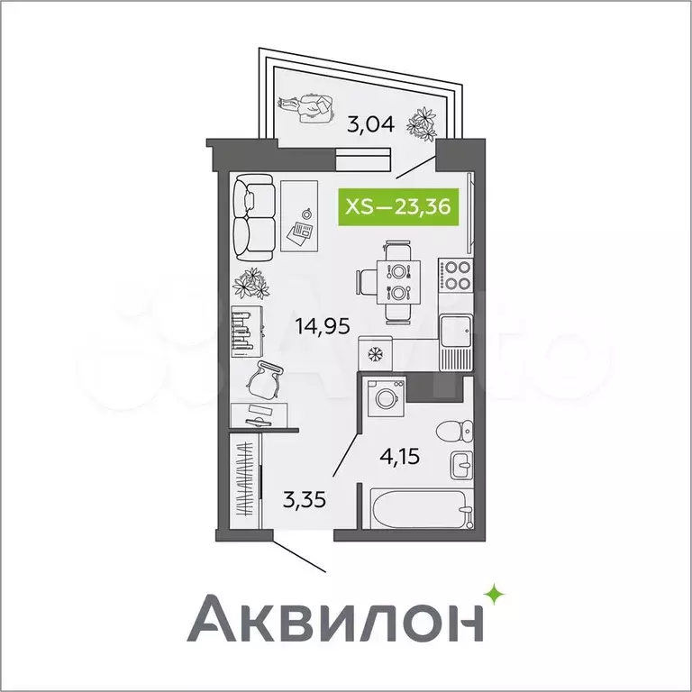 Квартира-студия, 23,4 м, 2/9 эт. - Фото 0