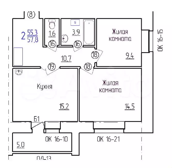 2-к. квартира, 58 м, 5/9 эт. - Фото 0