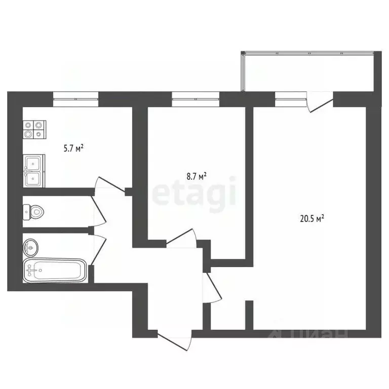 2-к кв. Москва ул. Бехтерева, 49К2 (50.4 м) - Фото 2