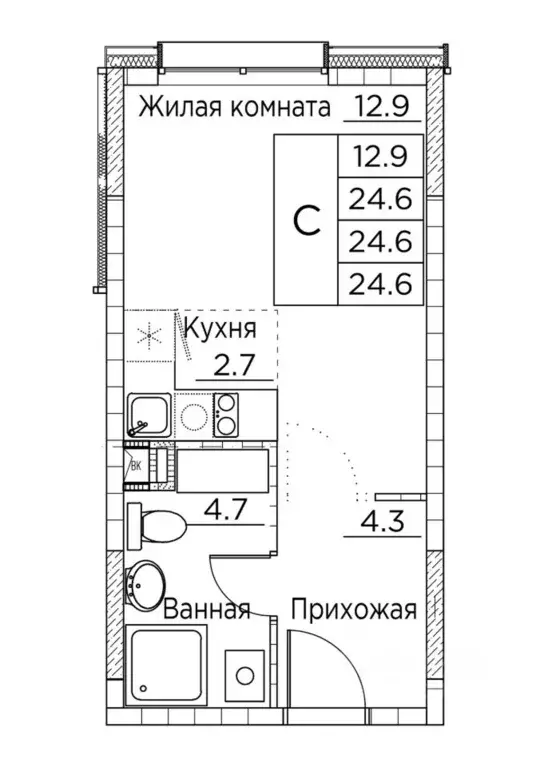 Студия Приморский край, Владивосток ул. Расула Гамзатова, 7к2 (24.6 м) - Фото 0