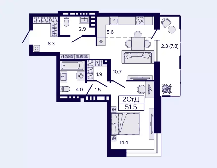 Продаётся 1-к квартира, 51.5 м - Фото 1