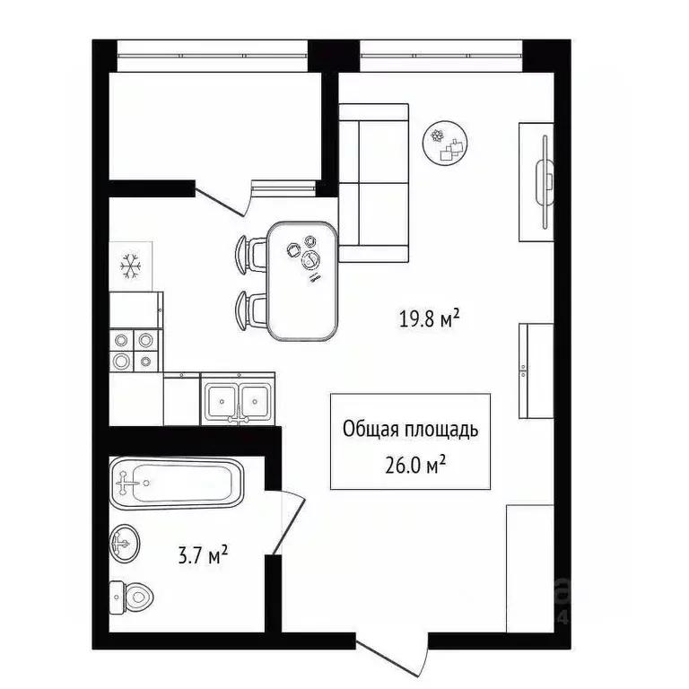 Студия Новосибирская область, Новосибирск Тайгинская ул., 39 (26.0 м) - Фото 2