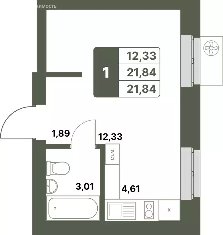 1-комнатная квартира: Уфимский район, село Миловка (21.84 м) - Фото 0