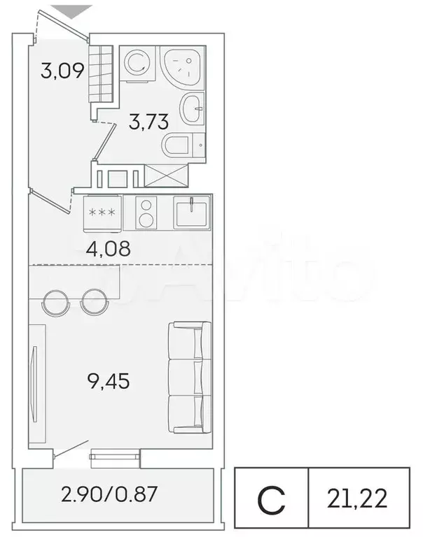 Квартира-студия, 20,4 м, 9/16 эт. - Фото 0