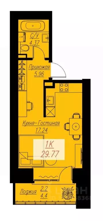 1-к кв. Красноярский край, Красноярск Семафорная ул. (29.77 м) - Фото 1