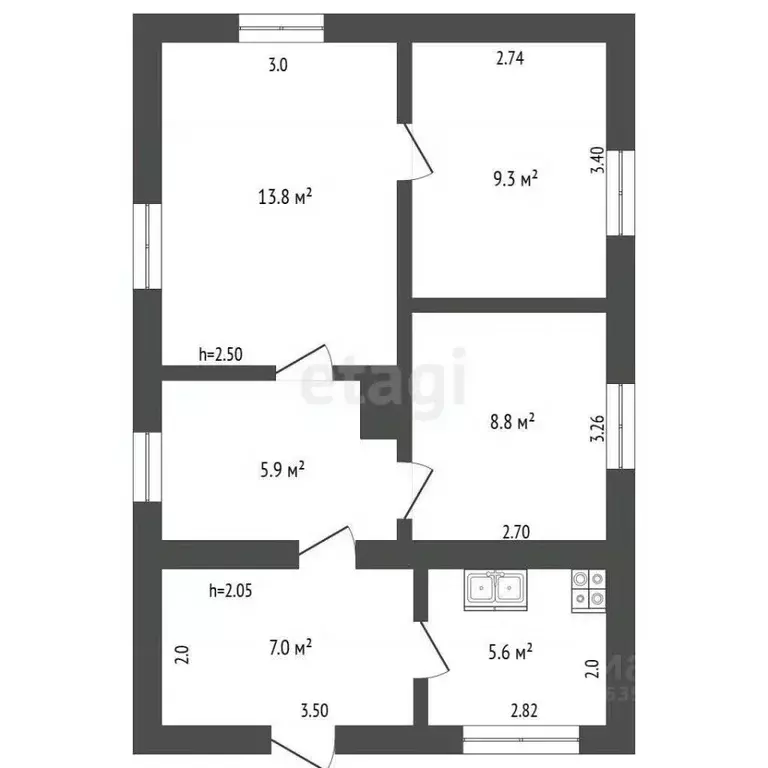 Дом в Крым, Сакский район, с. Фрунзе ул. Степная (51 м) - Фото 1