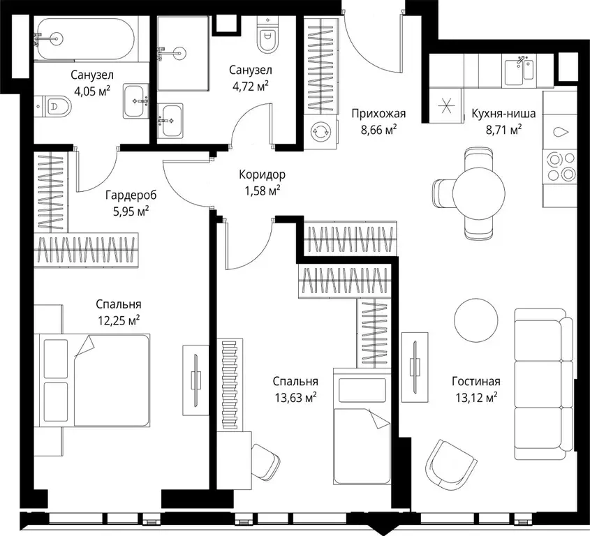 2-к кв. Москва Джойс жилой комплекс (74.04 м) - Фото 2