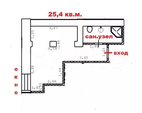 Апартаменты-студия, 25,4 м, 1/5 эт. - Фото 0