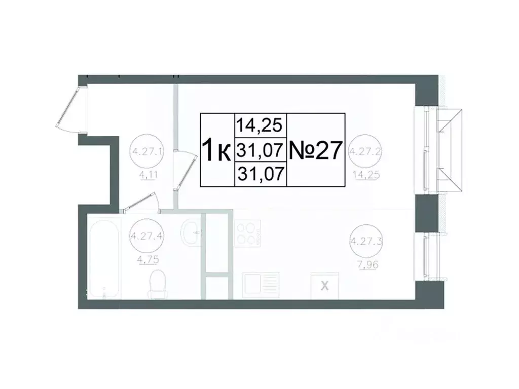 Студия Московская область, Наро-Фоминск ул. Курзенкова, 12 (31.07 м) - Фото 1