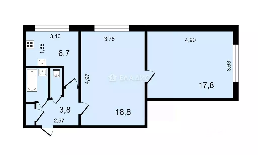 Квартира, 2 комнаты, 50.5 м - Фото 1