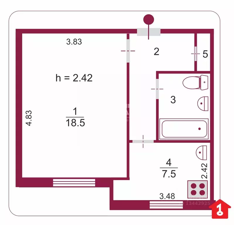 1-к кв. Омская область, Омск ул. Челюскинцев, 102к2 (35.1 м) - Фото 1