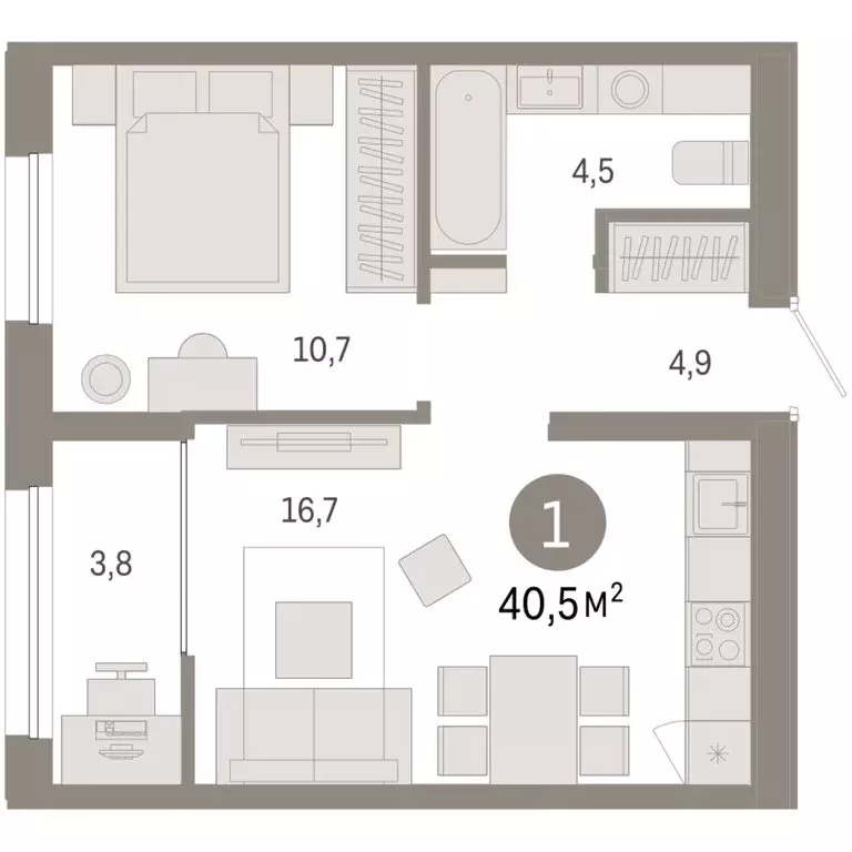 1-комнатная квартира: Тюмень, улица Республики, 205к1 (40.46 м) - Фото 1