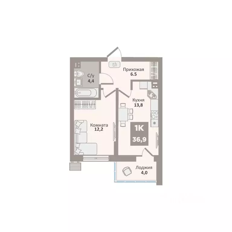 1-к кв. Курганская область, Курган Заозерный жилрайон, 12-й мкр, 1 ... - Фото 0