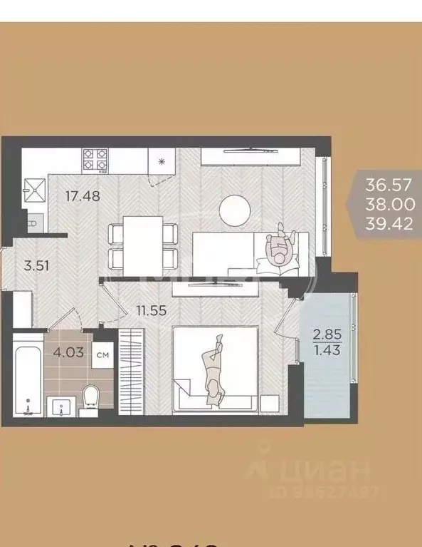 1-к кв. Калининградская область, Калининград Батальная ул., 65А (38.0 ... - Фото 2