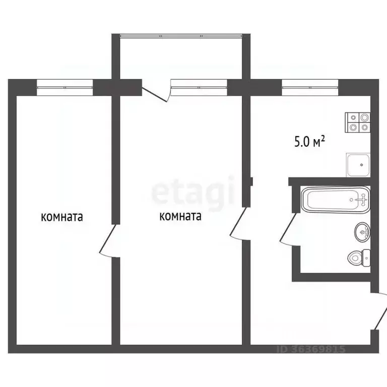 2-к кв. Московская область, Подольск Климовск мкр, пос. Южный, 35 ... - Фото 1