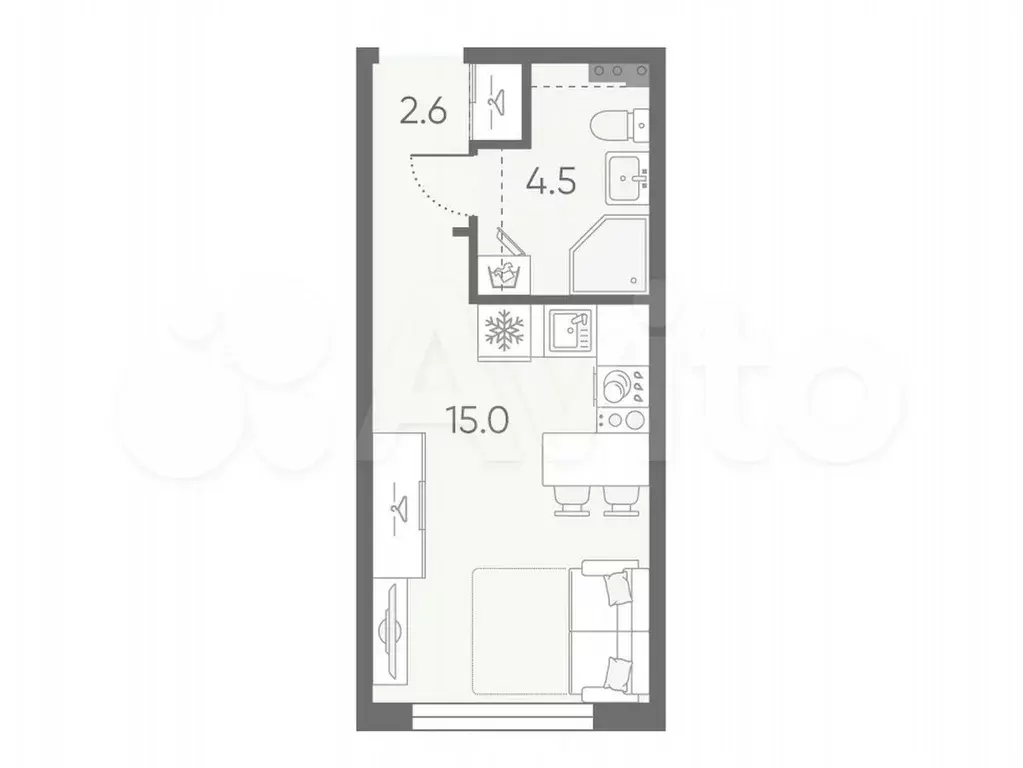 Квартира-студия, 22,1 м, 2/4 эт. - Фото 0