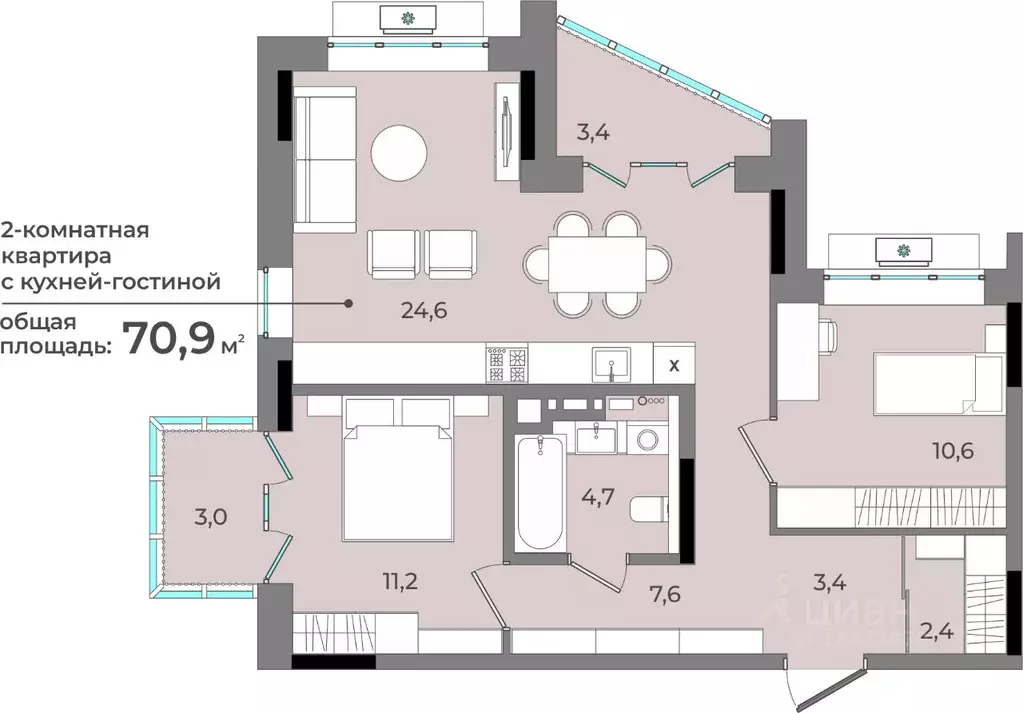 2-к кв. Удмуртия, Ижевск ул. Имени В.С. Тарасова, 6 (70.9 м) - Фото 0