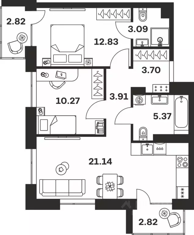 2-к кв. Тульская область, Тула Гоголевская ул., 43 (65.95 м) - Фото 0