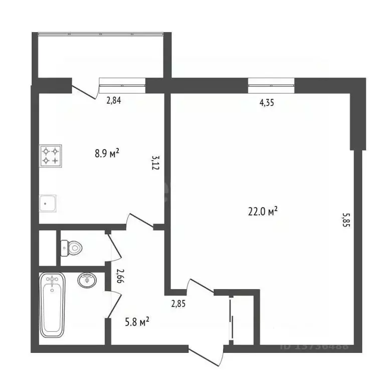 1-к кв. Амурская область, Благовещенск ул. Калинина, 148 (42.0 м) - Фото 2