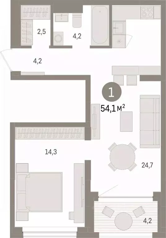 1-к кв. Тюменская область, Тюмень ул. Муравленко, 9к3 (54.11 м) - Фото 2