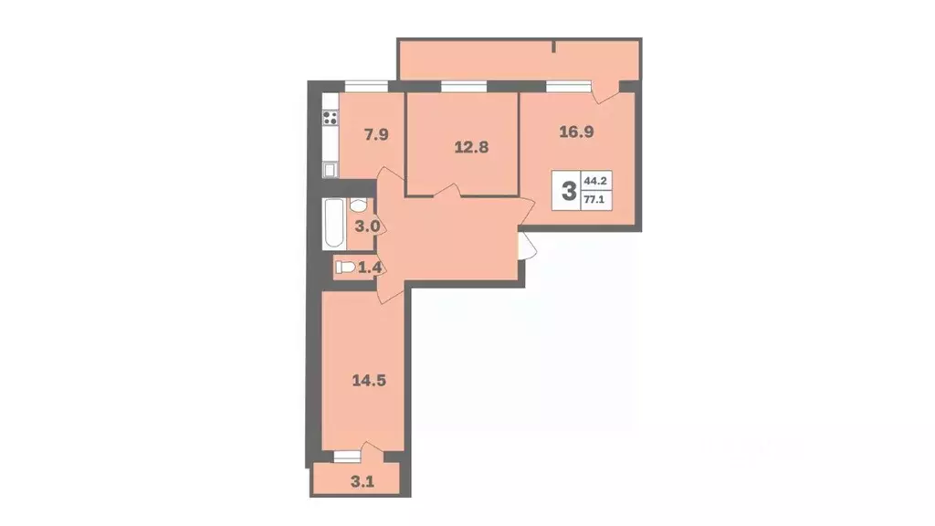 3-к кв. Башкортостан, Уфа Дагестанская ул., лит11 (77.1 м) - Фото 0
