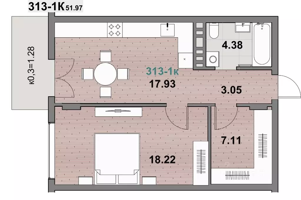 1-к кв. Калининградская область, Зеленоградск ул. Гагарина (52.74 м) - Фото 1