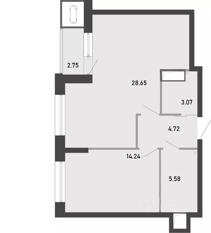1-к кв. Тульская область, Тула ул. Фридриха Энгельса, 70А (59.01 м) - Фото 2