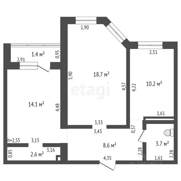 2-к кв. Брянская область, Брянск Бежицкая ул., 1к10 (58.0 м) - Фото 1