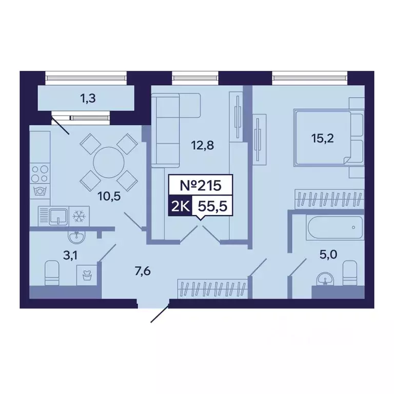 2-к кв. Саха (Якутия), Якутск ул. Новопортовская, 1А/1 (55.5 м) - Фото 1