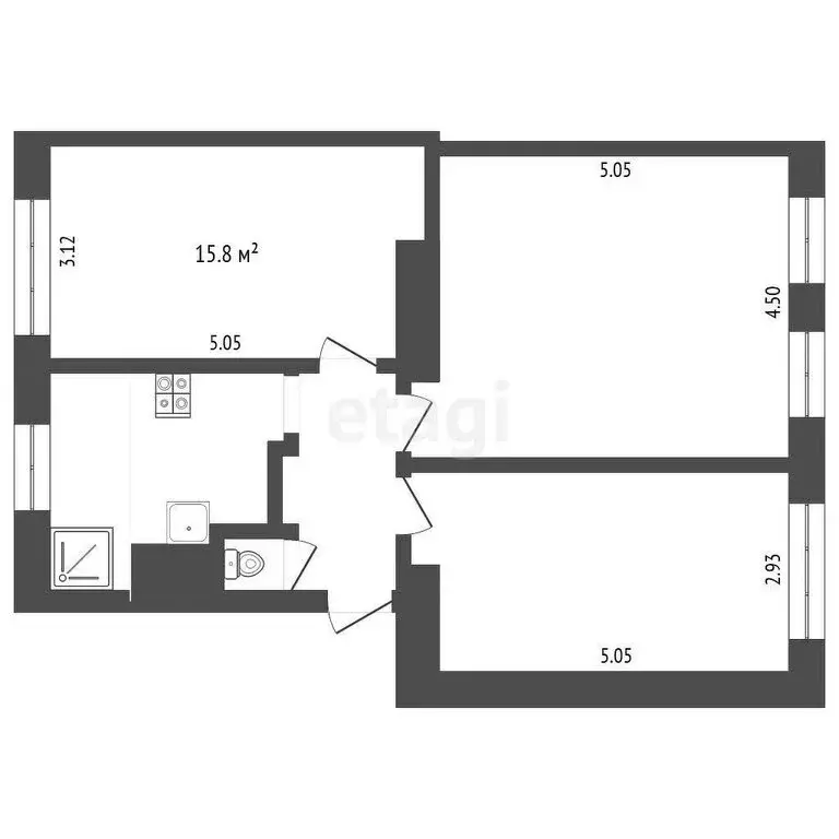 1к в -комнатной квартире (15.8 м) - Фото 0