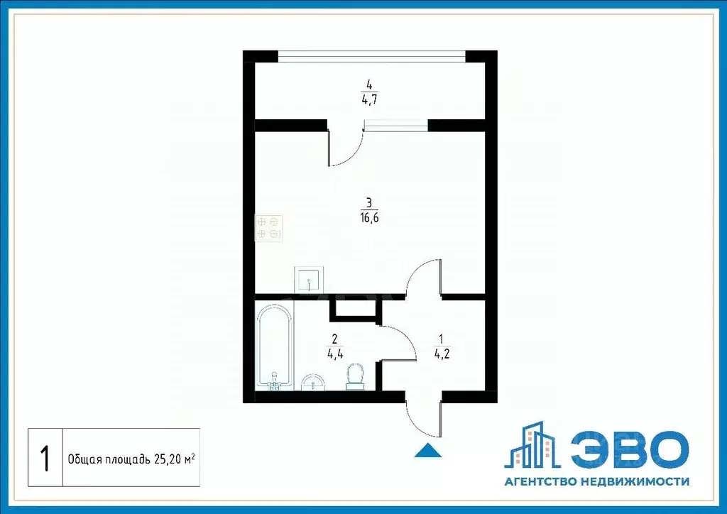 Студия Санкт-Петербург ул. Парфеновская, 7к1 (25.0 м) - Фото 1