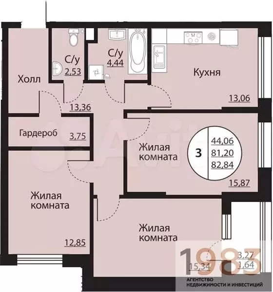 3-к. квартира, 82,8 м, 2/24 эт. - Фото 0