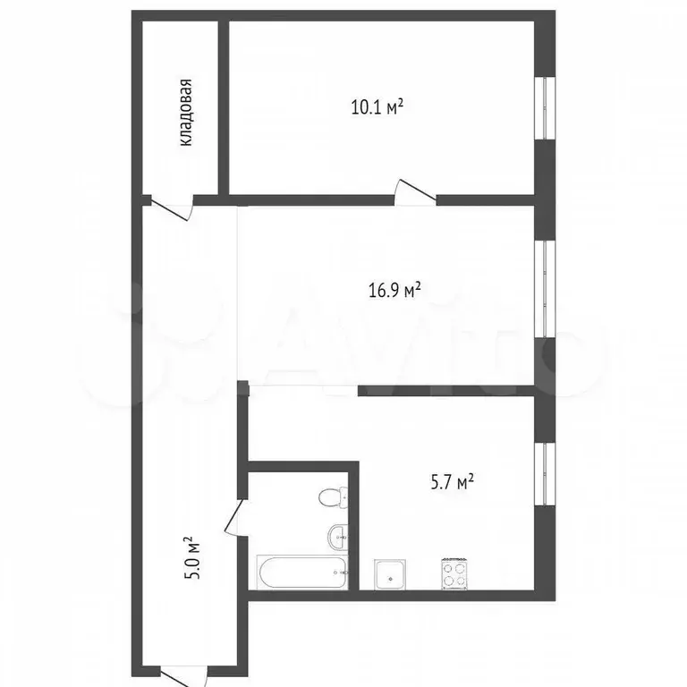 2-к. квартира, 43 м, 1/5 эт. - Фото 0